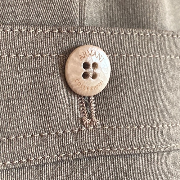 Armani, Collezioni Brown Sand thick cotton fabric trousers buckle front wide leg - Picture 7 of 9